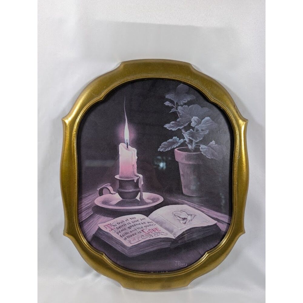 Vintage J Ross Fruit of the Spirit Print Gold Cast Metal Frame 1970s